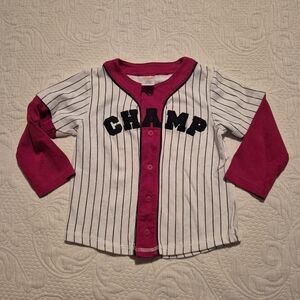 Gymboree boys size 2T baseball line red navy & white shirt front button NWOT